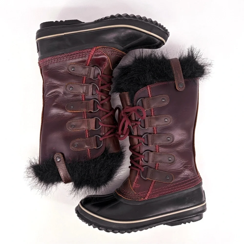 SOREL Joan of Arctic Premium Red Leather Snow Boots Size 6.5